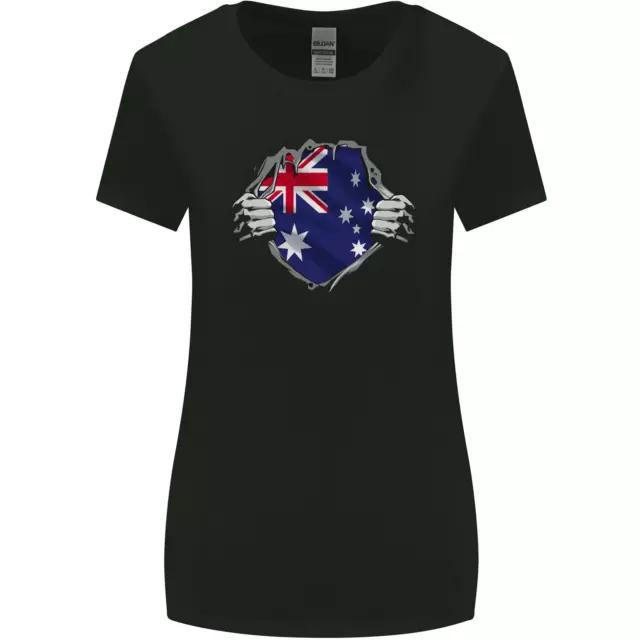 Australian Flag Ripped Australia Day Gym Womens Wider Cut T-Shirt