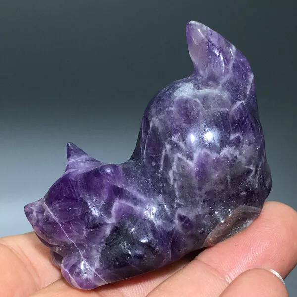 102g Natural Crystal.Dream amethyst.Hand-carved. Exquisite cat.statues gift 21 3