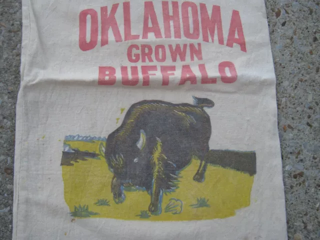 Cloth Buffalo Graphic Vintage Oklahoma Grown Buffalo Alfalfa Seed Cloth Sack