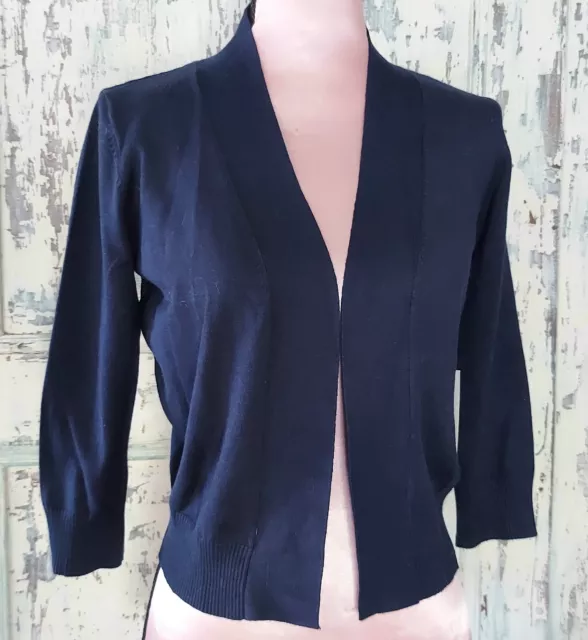 New Cielo Navy Open Front 3/4 Sleeve Knit Shrug Bolero Cardigan Sweater S