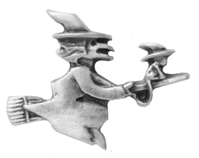 Witch on Broomstick Pewter Pin Badge