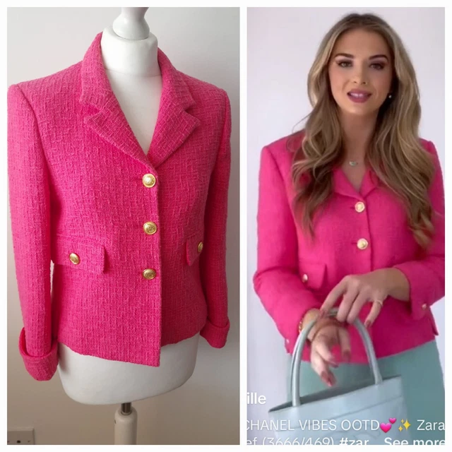 Zara Pink Textured Short Boucle Tweed Blazer Jacket Size S Small 8 10