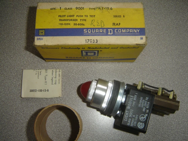 Square D 9001 KT-1R6 Pilot Light Push to Test Series B Red Lens Transformer NIB