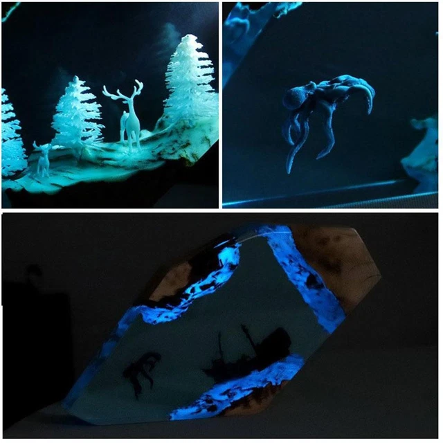 OCTOPUS AND DIVER Resin Night Light, Ocean Resin Lamp, Wood Resin Lamp