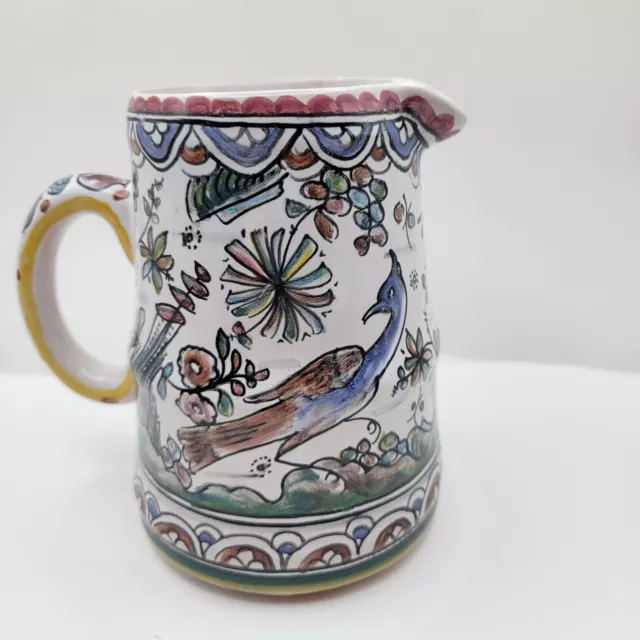 Berardos Portugal Hand Painted Pottery Pitcher Jug  Animal & Floral Signed