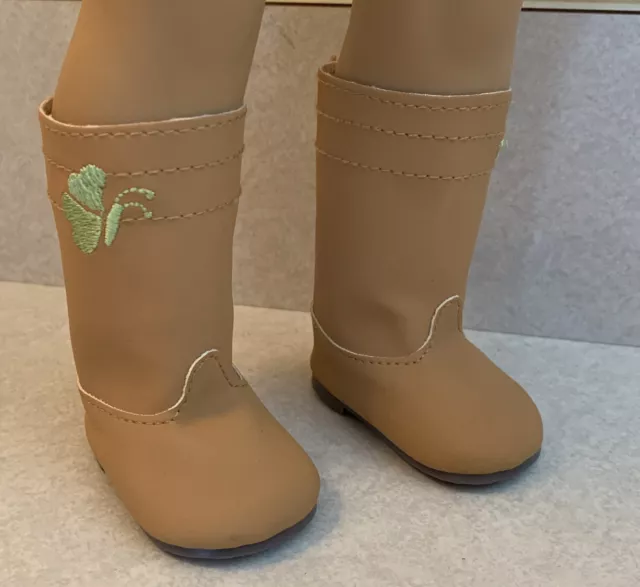 AG AMERICAN GIRL Doll True Spirit Outfit Meet TAN BOOTS Shoes Green Butterfly