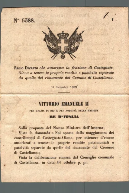 Regio Decreto Varese Castegnate Olona 1869