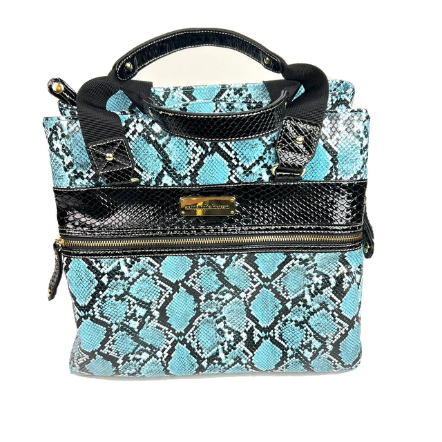 Samantha Brown Luggage Blue Snake Embossed Weekender Carry-On Bag Shoulder 14" 2
