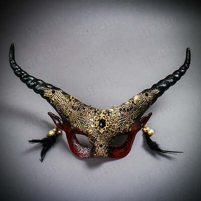 Halloween Women Masquerade Lace Eye Mask Bloody Red Devil Horns Venetian Costume