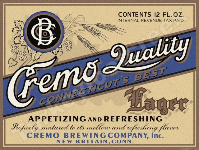 Cremo Quality Lager Beer Label 12" x 16" Metal Sign