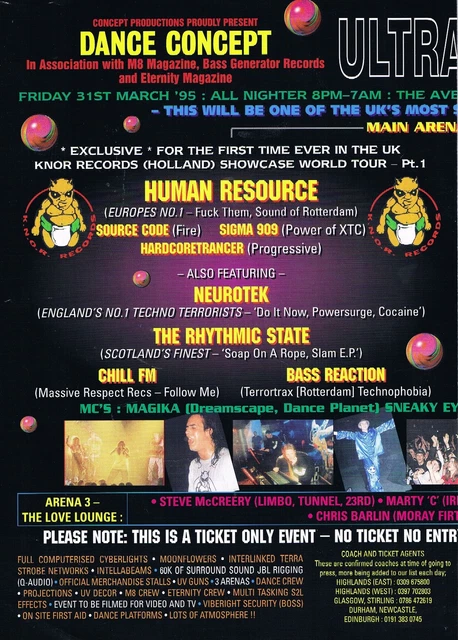 DANCE CONCEPT RAVE Flyer Flyers A3 Poster 31/3/95 Averon Leisure Centre ...