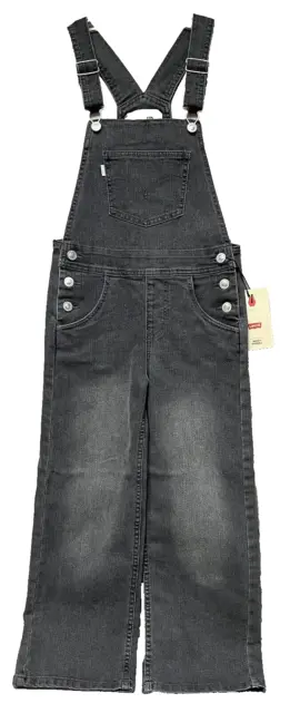 Levi’s Baggy Overalls Jeans Kids Denim Black Size 7 Girls Black Silver Tab New