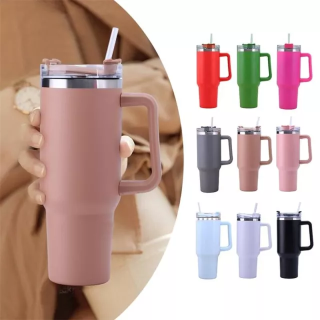 Tumbler☕with Handle 40oz Travel Mug Straw Covers Cup with Lid Insulated Quencher