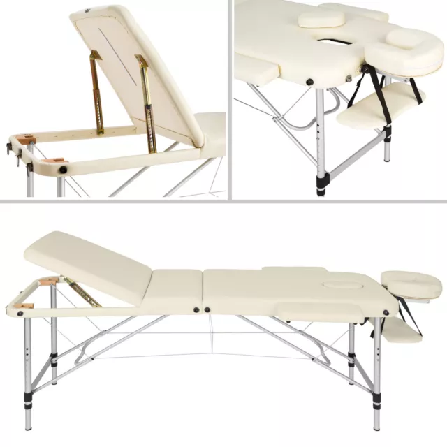 Mobile Alu Massageliege Massagetisch Massagebank 3 Zonen beige + Tasche 2