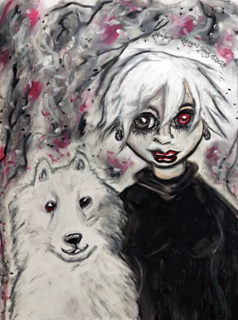 Anime Ghoul Girl 13 x 19 Dog Art Print Artist KSams Halloween SAMOYED