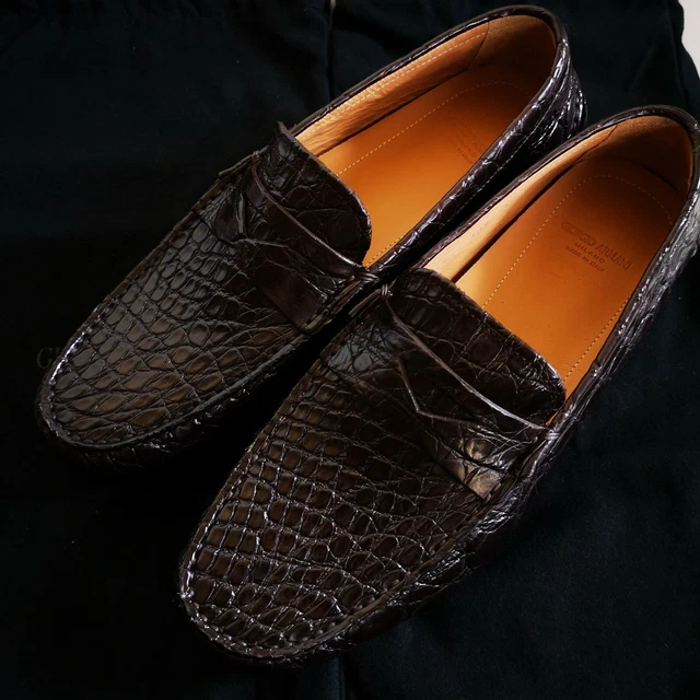 GIORGIO ARMANI CROCODILE Leather Loafers Moc Toe Men display picture 3