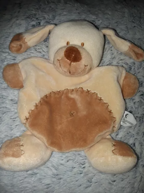 DP1 Doudou Plat chien Arrondi Simba Nicotoy Beige Blanc Ecru Croix TBE