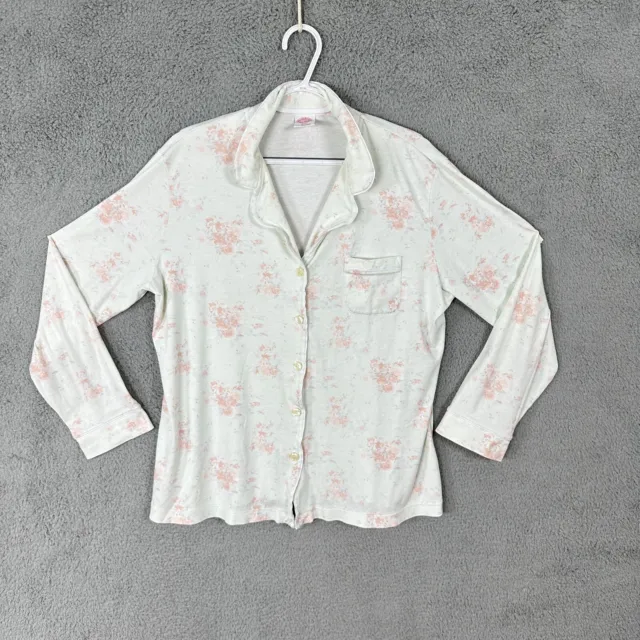 Brook Brothers pajama shirt womens large white pink floral button up pima cotton