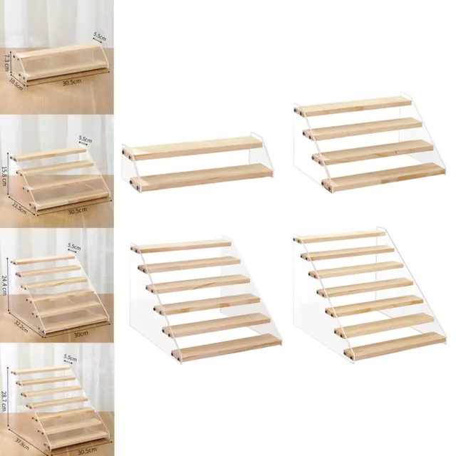 Klarer Acryl Riser Stand Schmuck Sammlerstück Vitrine Display Holzregal