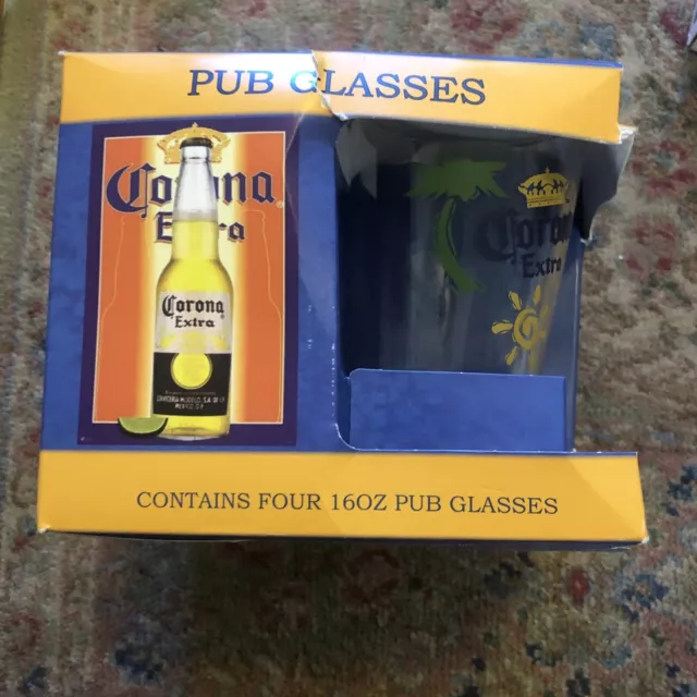 Corona Extra Cerveza Sun Palm Tree Logo 16 oz Glass Beer  Pub Drinking Cups -4