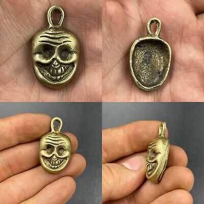 Vintage Near Eastern Old Bronze Unique Human Face Amulet Wearable