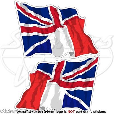 FRANCE-United Kingdom Flying Flag, French-UK British Union Jack 75mm Stickers x2