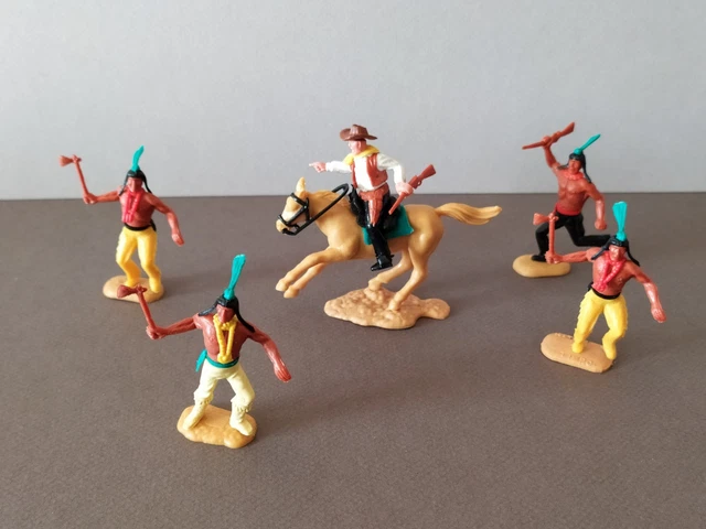Lot Quiralu Soldats Anciens : Indien, Cheval Et Cow-boy, Jouet Plomb Creux