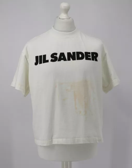 T-Shirt Da Donna Jil Sander Logo Sul Davanti Cotone Uk S Porcerlain Bianca Imballo Originale £345 Hh