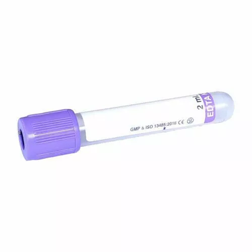 Non-Vacuum Blood Collection Tube EDTA K3 2ml, Plastic (Pack of 100) (13 x 75 mm)