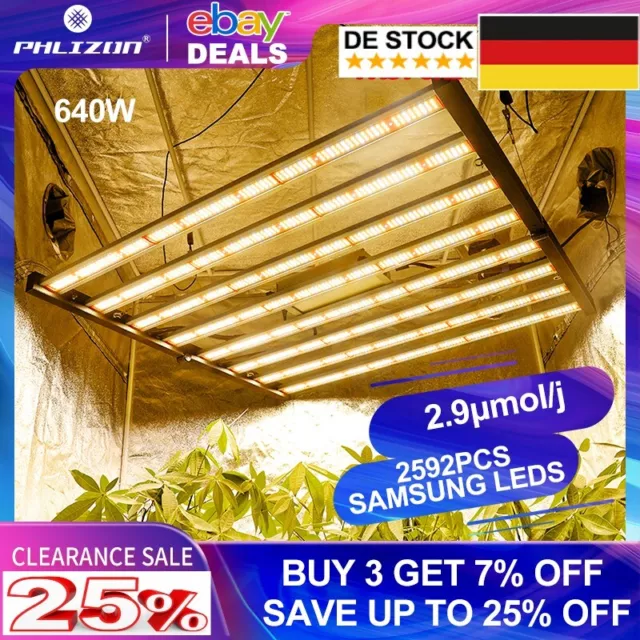 Phlizon FD6500 640W Samsung LED Grow Light Lampada Bar Dimmerabile Spettro Completo 6x6 piedi