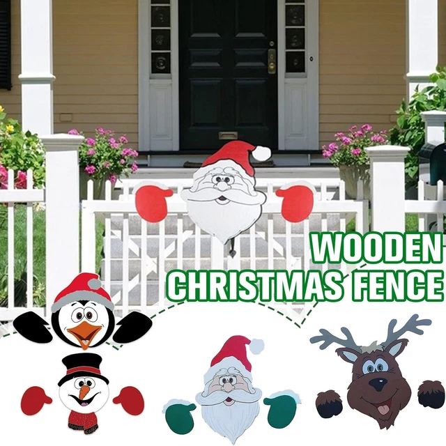 Christmas Animal Fence Peeker Home Outdoor Décor Ornaments Xmas Gift Party W3H0