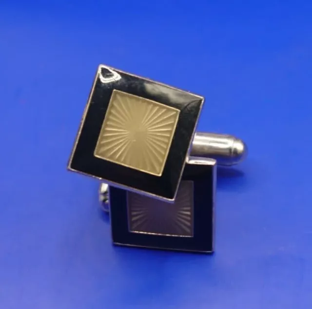 Superb Art Deco Style STERLING SILVER & Guilloche ENAMEL Square Cufflinks  HG Ld