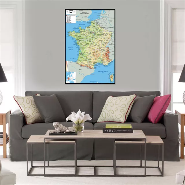 English Map of France Geography Photo Poster Print Home Study Wall Hanging Decor