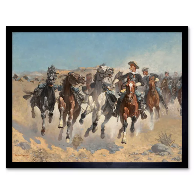 Remington Dismounted Fourth Troopers Horses 1890 Painting Wall Art Print Framed