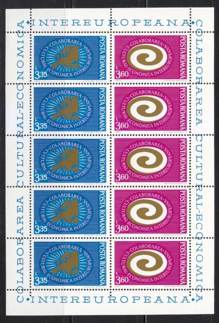 Romania 1973 MNH Mi 3120-3121 Sc 2416-2417 KLB Inter-Europa.Sheet of 10 **