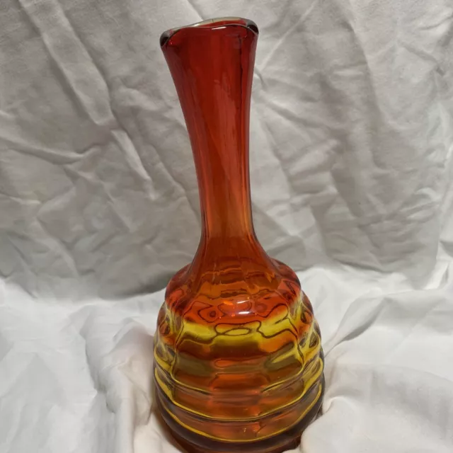 Blenko Amberina Handcraft Blown Art Glass Vase 9” Beautiful Red Yellow Orange