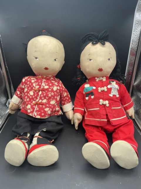 Pair (2) Ada Lum 15” Dolls Boy Girl Clothed Doll Vintage