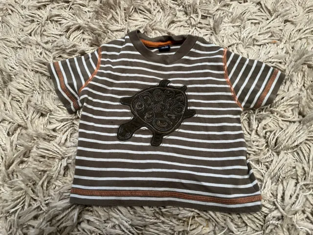 Jojo Maman Bebe 6-12 Months Turtle Embroidered Stripes T Shirt Top Baby Unisex