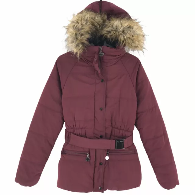 Pepe Jeans Rouge Foncé à Capuche Doudoune Manteau Veste Taille XS