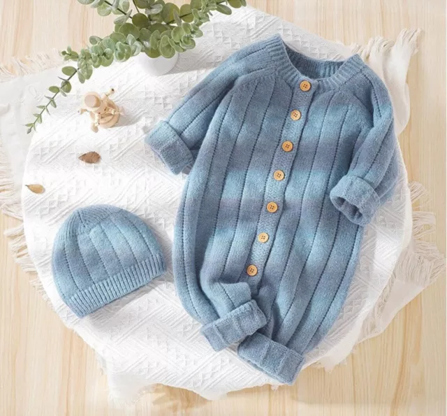 Newborn Jumpsuit Knitted Sweater Romper with Hat