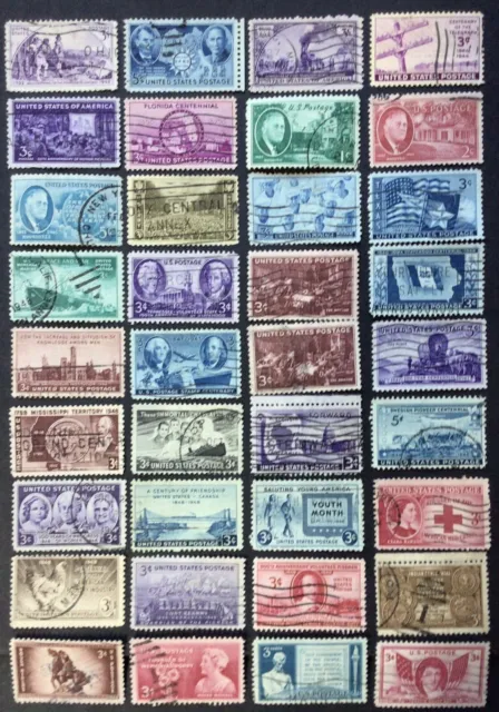 Usa 36 Stamps All 1940'S All Different, All Used, All Off Paper, See Description