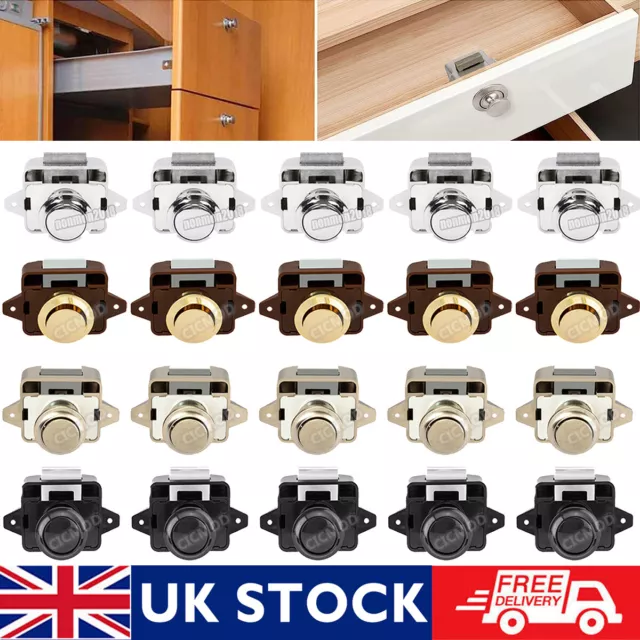 5-30PCS Push Button Catch Lock Latch Knob Drawer Cupboard Door Cabinet Campervan