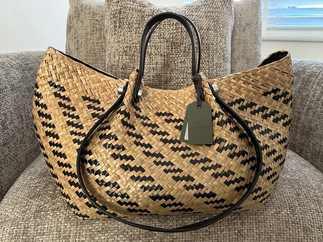 ALL SAINTS ALLINGTON Straw Tote Bag Natural Black RRP 109.00