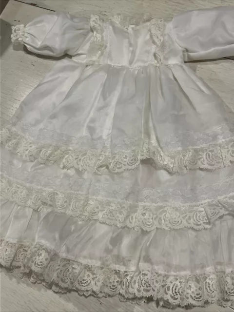 Vintage Handmade Dress & Bonnet Baby Or Baby Doll Gown White Pink Roses 3