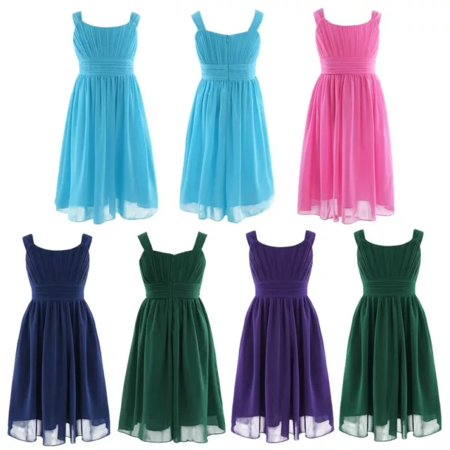 US Kids Pleated Chiffon Prom Party Dresses Bridesmaid Dress Flower Girl's Dress