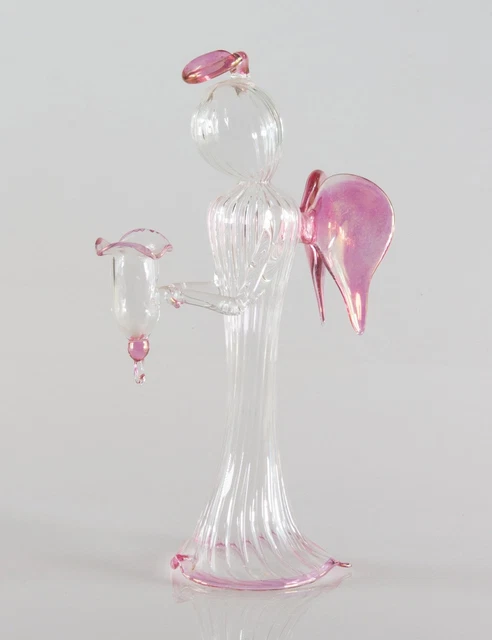 Bougeoir Ange En Verre Style Murano – Fait Main – Vert Transparent – Occasion