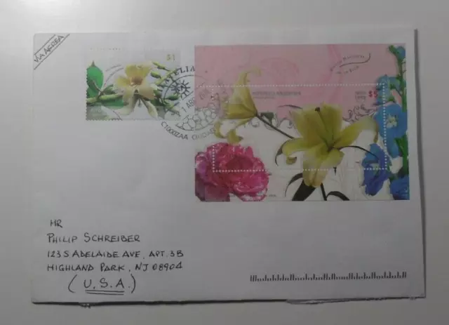 Stampmart : Argentina 2010 Airmail Flowers Stamp & S/S Tide Cover Used To Usa