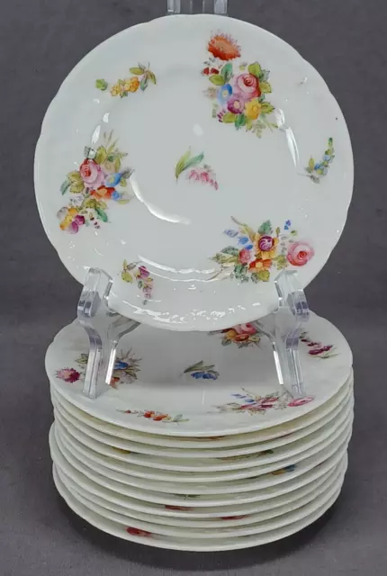 Set of 12 Coalport Hand Colored Floral Molded Edge 5 1/2 Inch Plates C.1891-1921