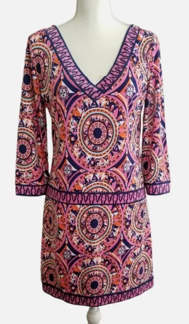 Macbeth Collection Margaret Josephs Dress 70's Boho Abstract Pink Stretch Medium