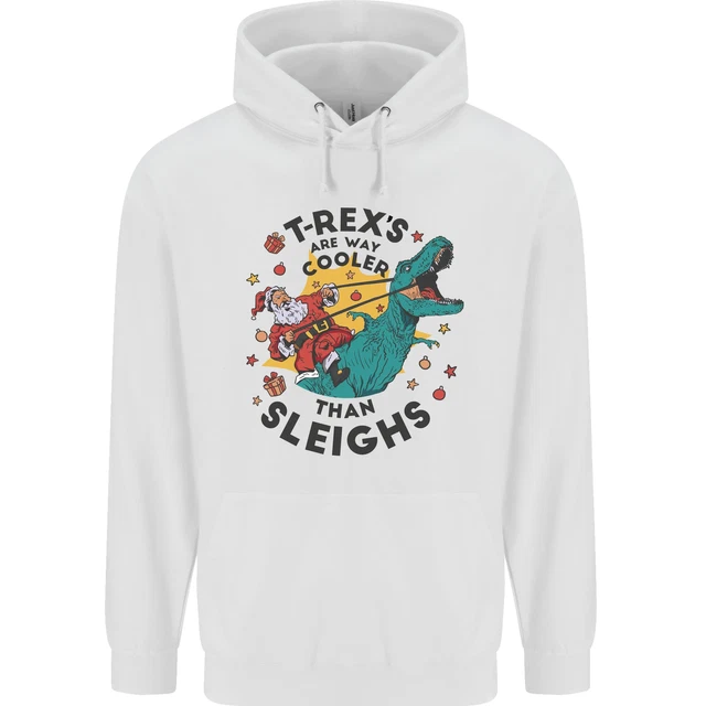 Felpa con cappuccio bambini T-Rex Cooler than Sleighs divertente per bambini